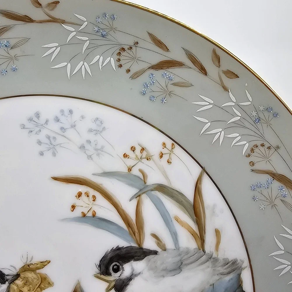 Vintage 50s Noritake Moderne Bird Plate‎ MCM Floral Gold Trim Japan Shabby Chic